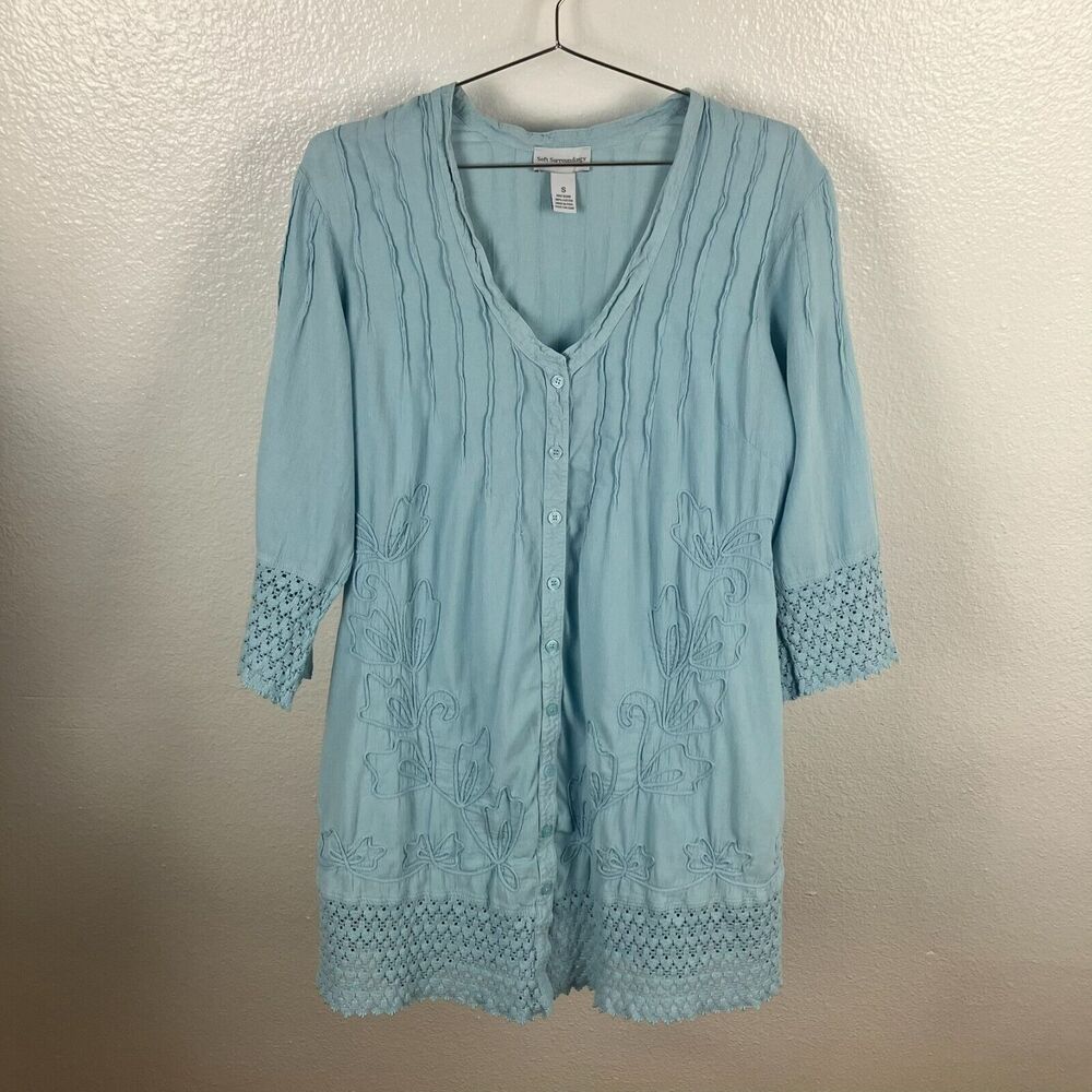Soft Surroundings Gauzy Tunic Womens S Crochet Floral Coastal Festival Fairy